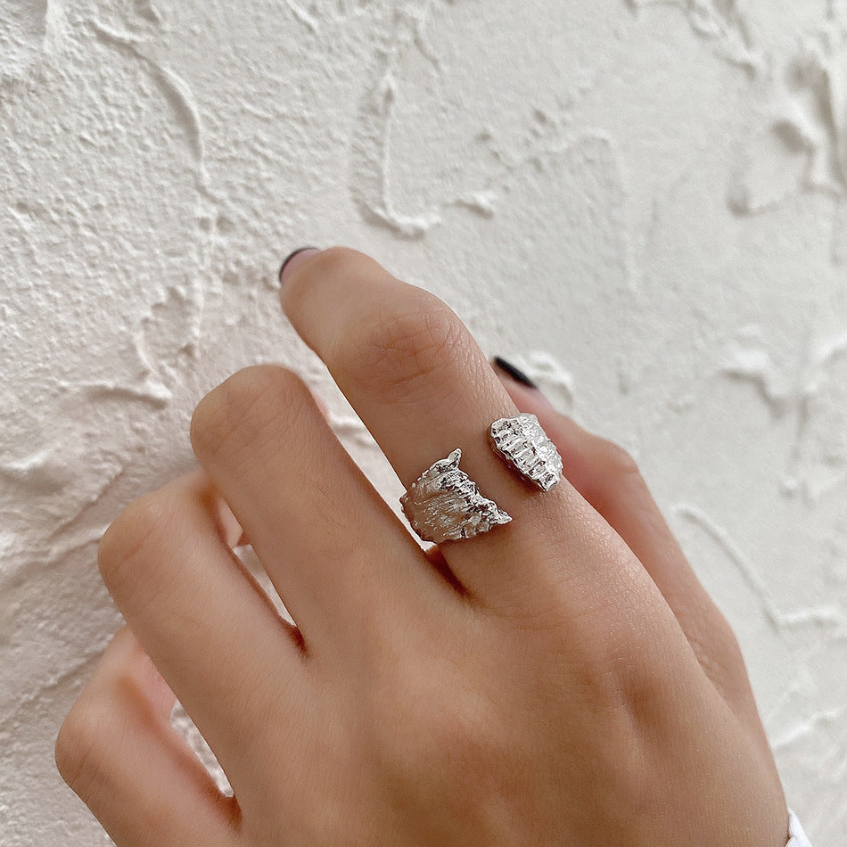 Textured Letter 925 Sterling Silver Ring for Women