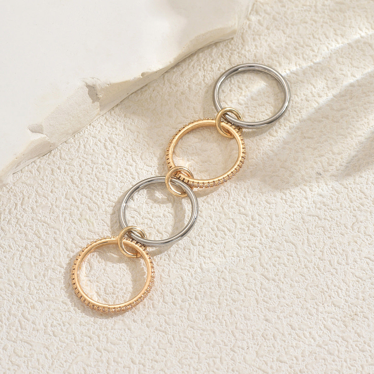 Minimalist Geometric Stackable Ring for Women with Rhinestone Inlay and Circular Hoop Design in Copper