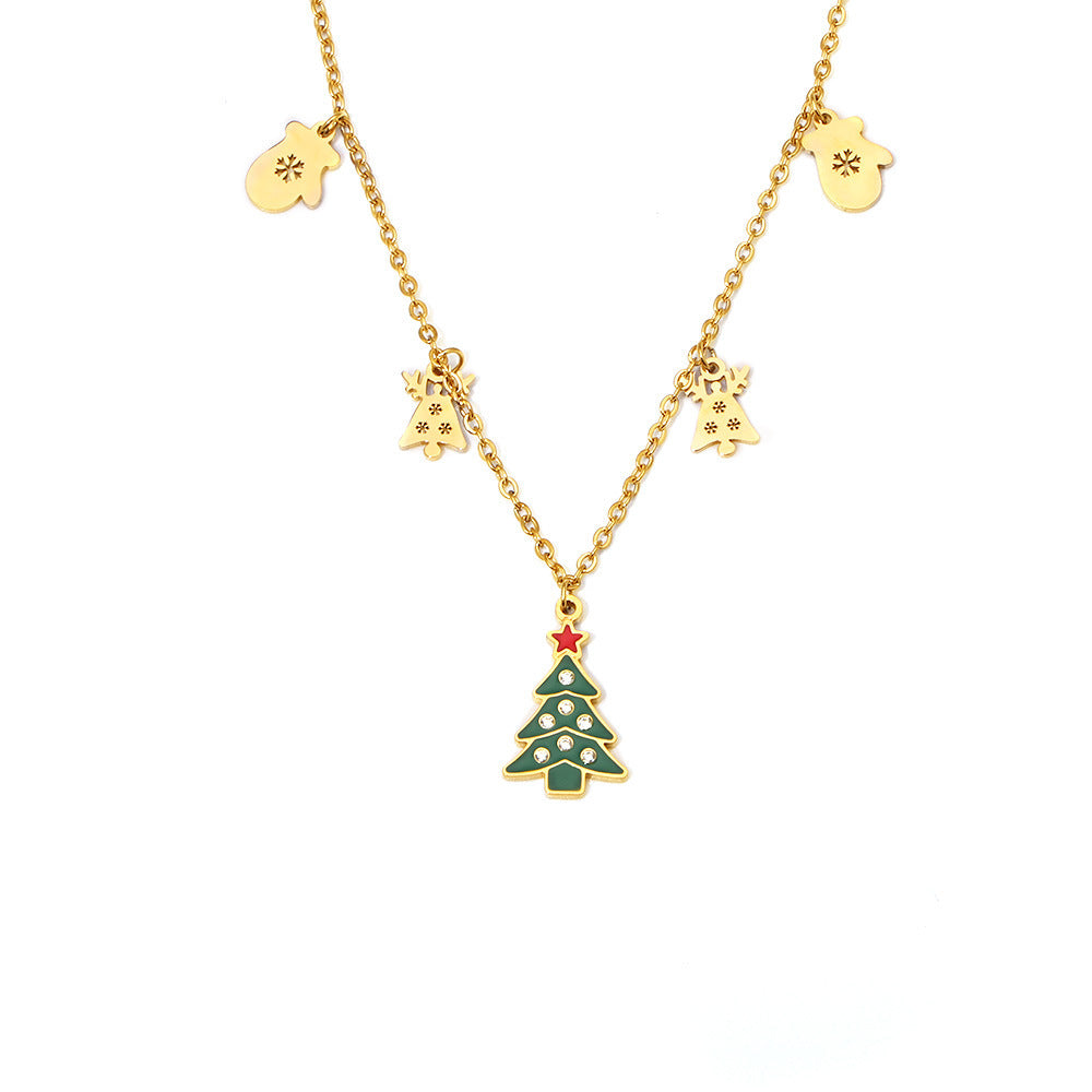 Collana con Ciondolo a Ruota Panoramica Geometrica di Lusso in Acciaio Inossidabile con Finitura Smaltata Verde e Dettagli in Zircone su Catena Standard da Donna