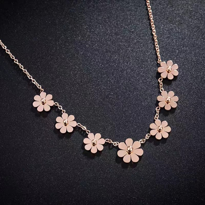Minimalist Sunflower Daisy Pendant Necklace for Women in Titanium Steel with Gold Plating on O-Chain