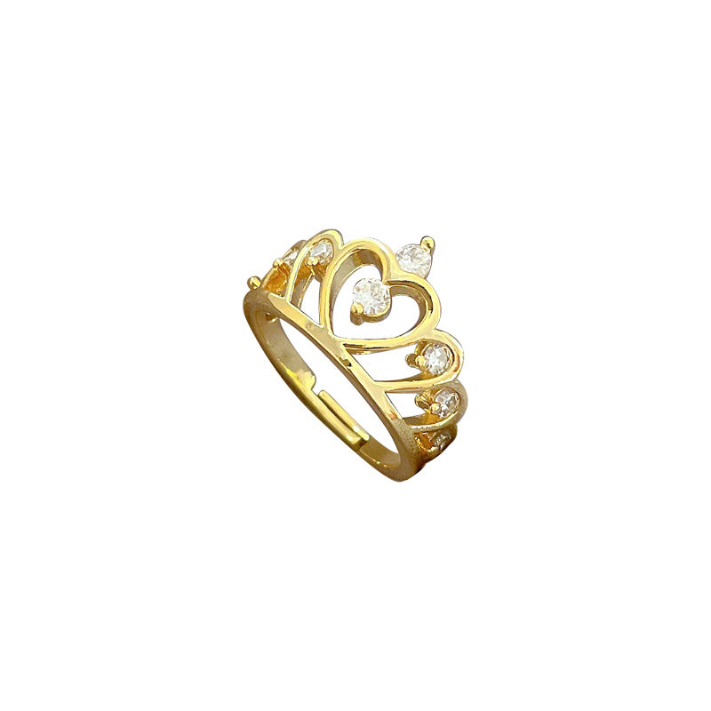 Minimalist Adjustable Crown-Shaped Hollow Ring for Women Made of Brass with Electroplated Finish