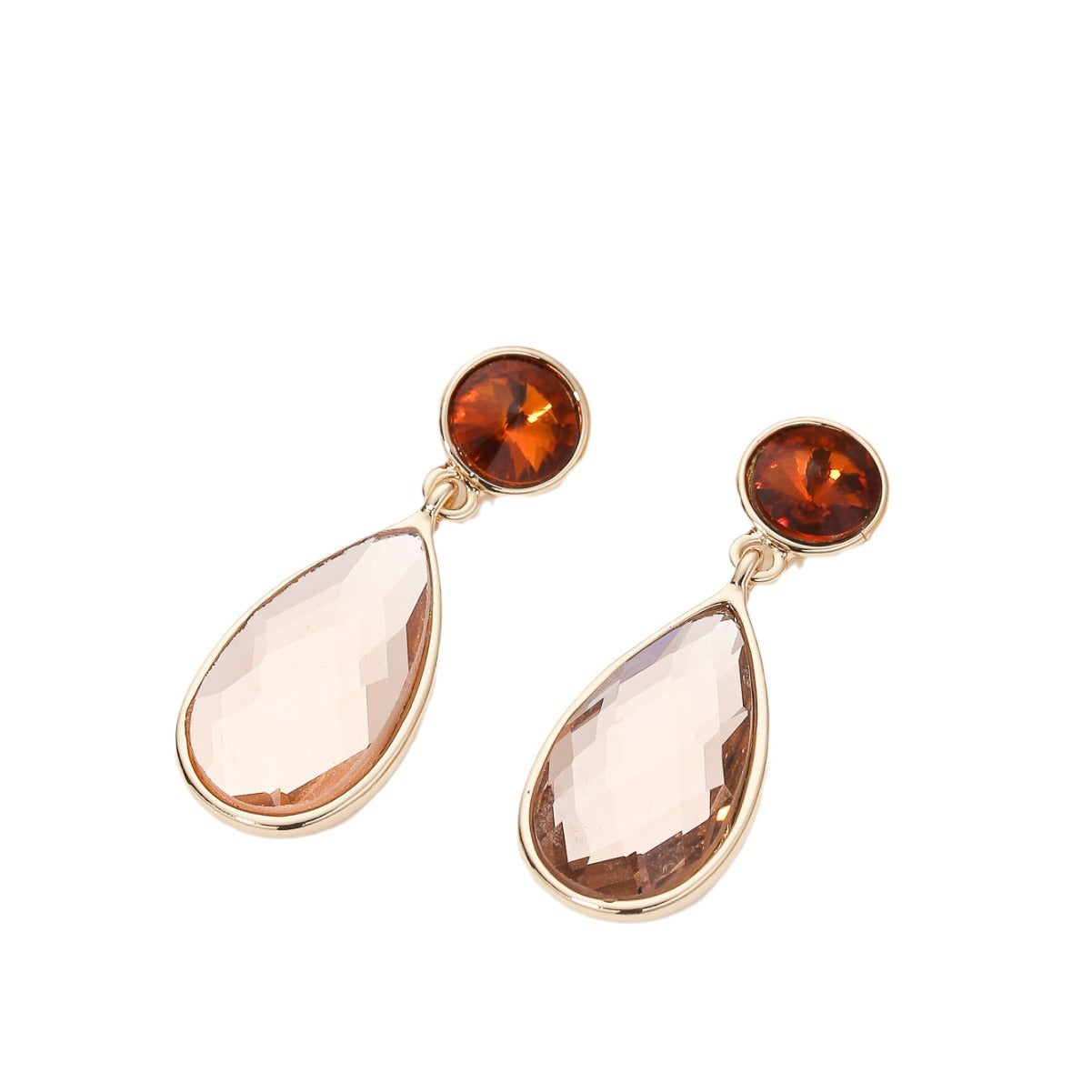 Aretes de Cobre Geométricos Minimalistas en Forma de Gota de Agua con Incrustaciones de Diamantes de Imitación para Mujer