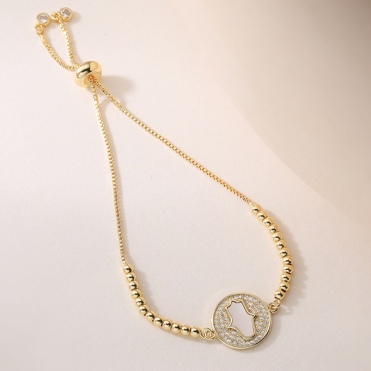 Minimalist 18K Gold Plated Brass Geometric Hand Bracelet with Cubic Zirconia for Women