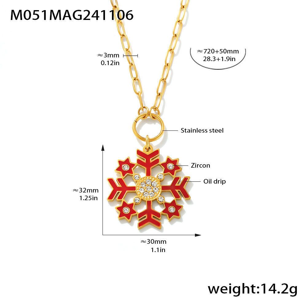 Collana con ciondolo di lusso a forma di ruota panoramica geometrica con zirconi e dettagli in smalto su catena in acciaio inossidabile da donna