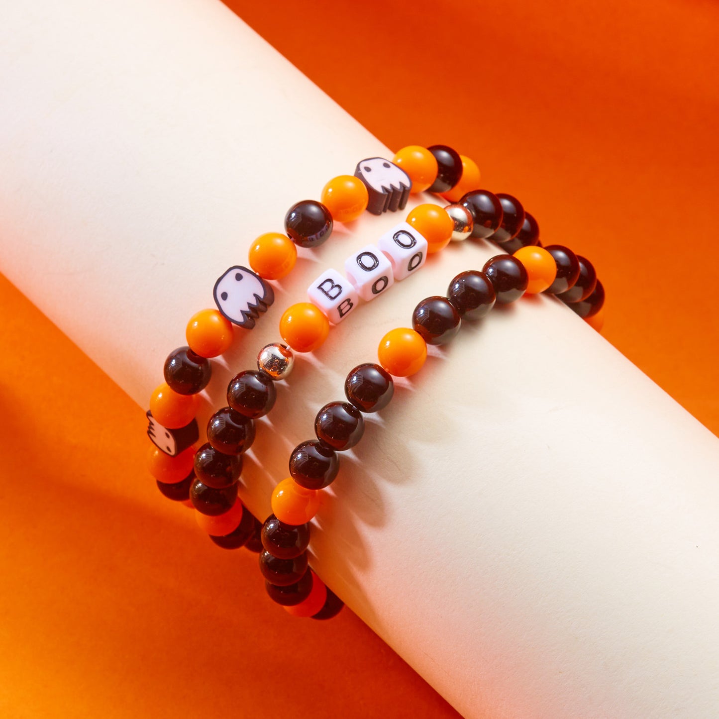 Cartoon Halloween Themed Handmade Alloy Bracelet with Pumpkin and Skull Charms for Women Geometric Letter Design