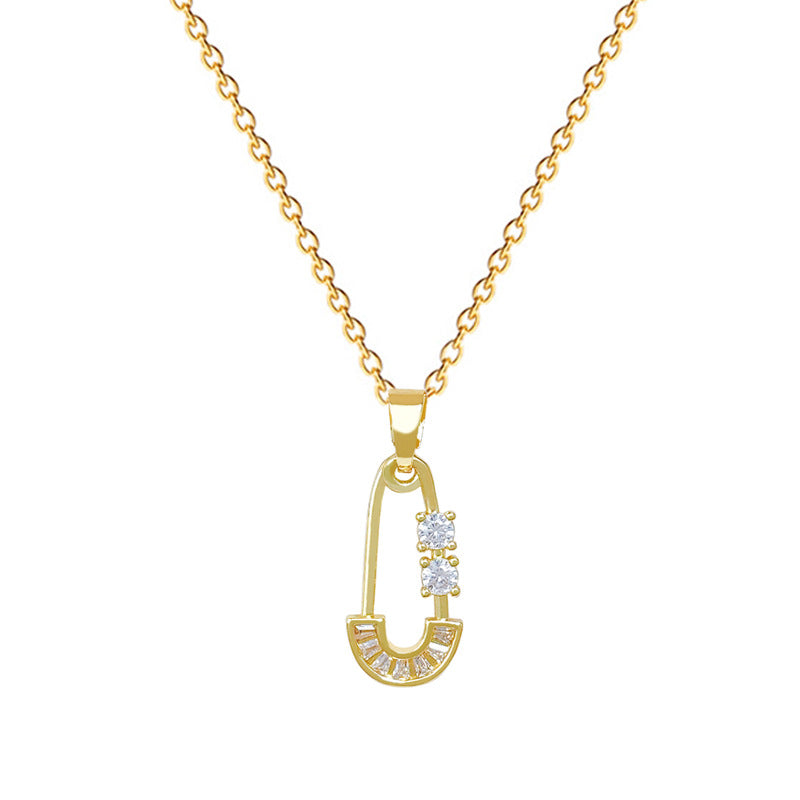 Sweet Geometric Moon Cubic Zirconia Titanium Steel Necklace for Unisex