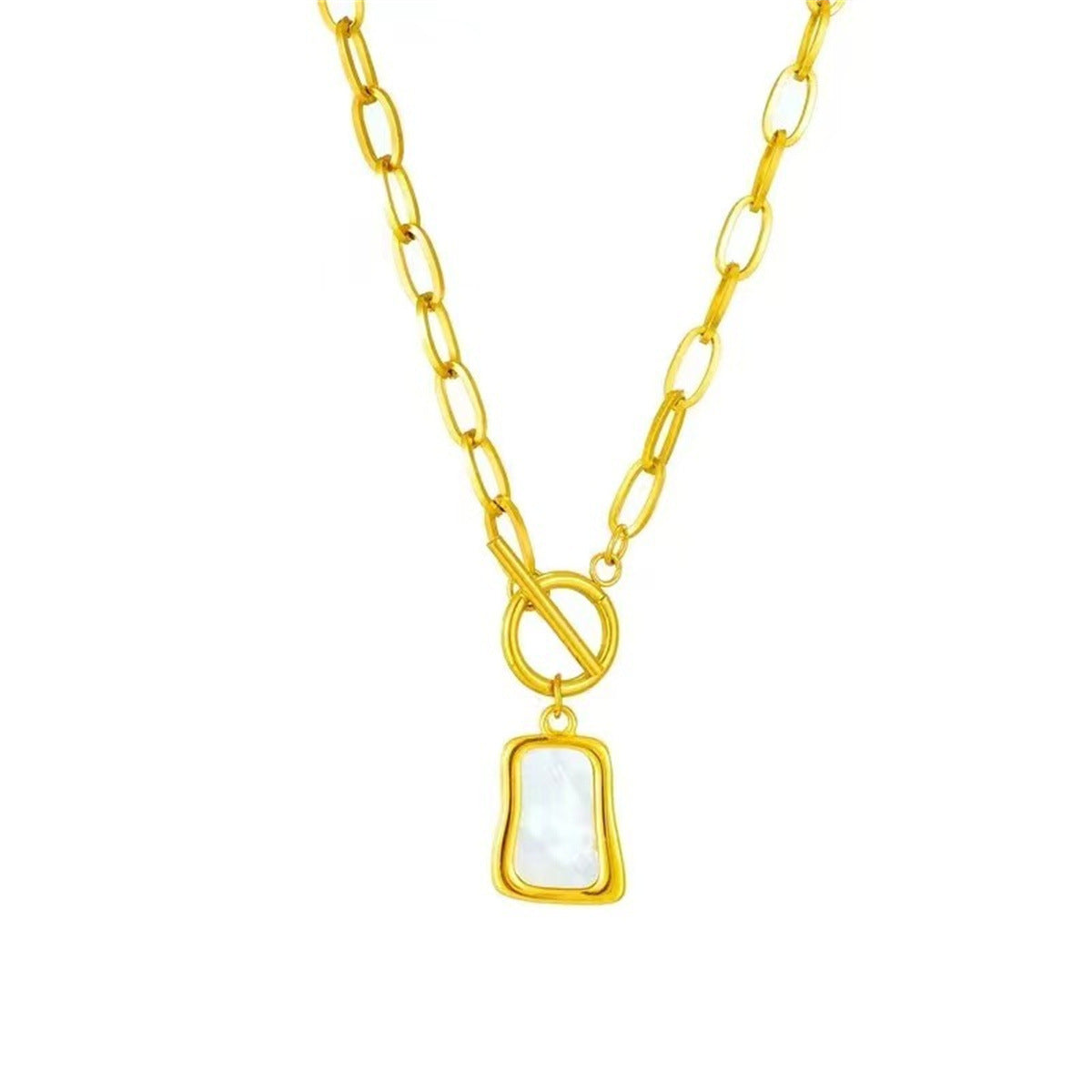 Natural Minimalist Geometric Pendant Necklace for Women in Stainless Steel with Plated Finish, Elegant Clavicle Chain