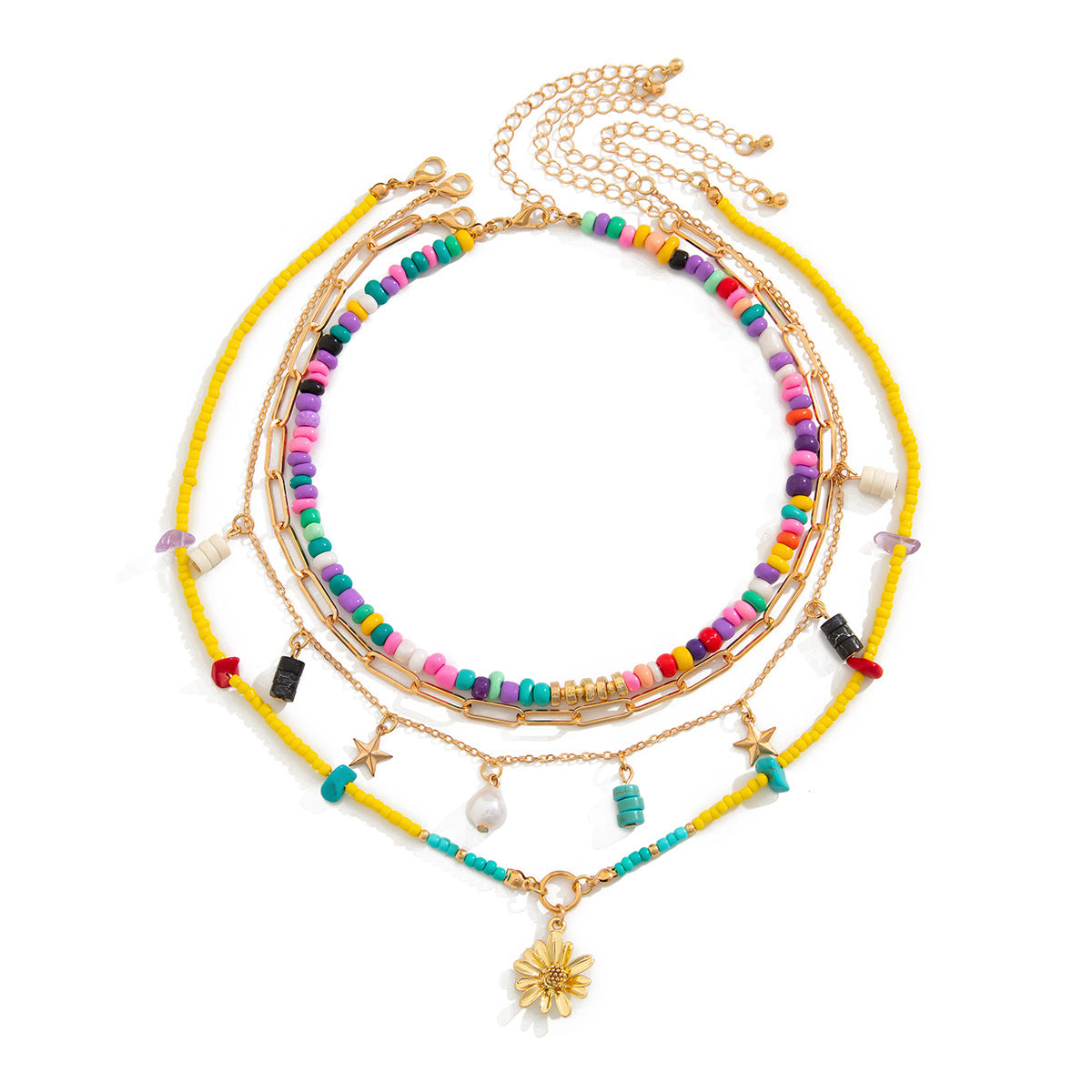 Streetwear Geometric Alloy Plated Tassel Pendant Multi-layer Necklace for Women