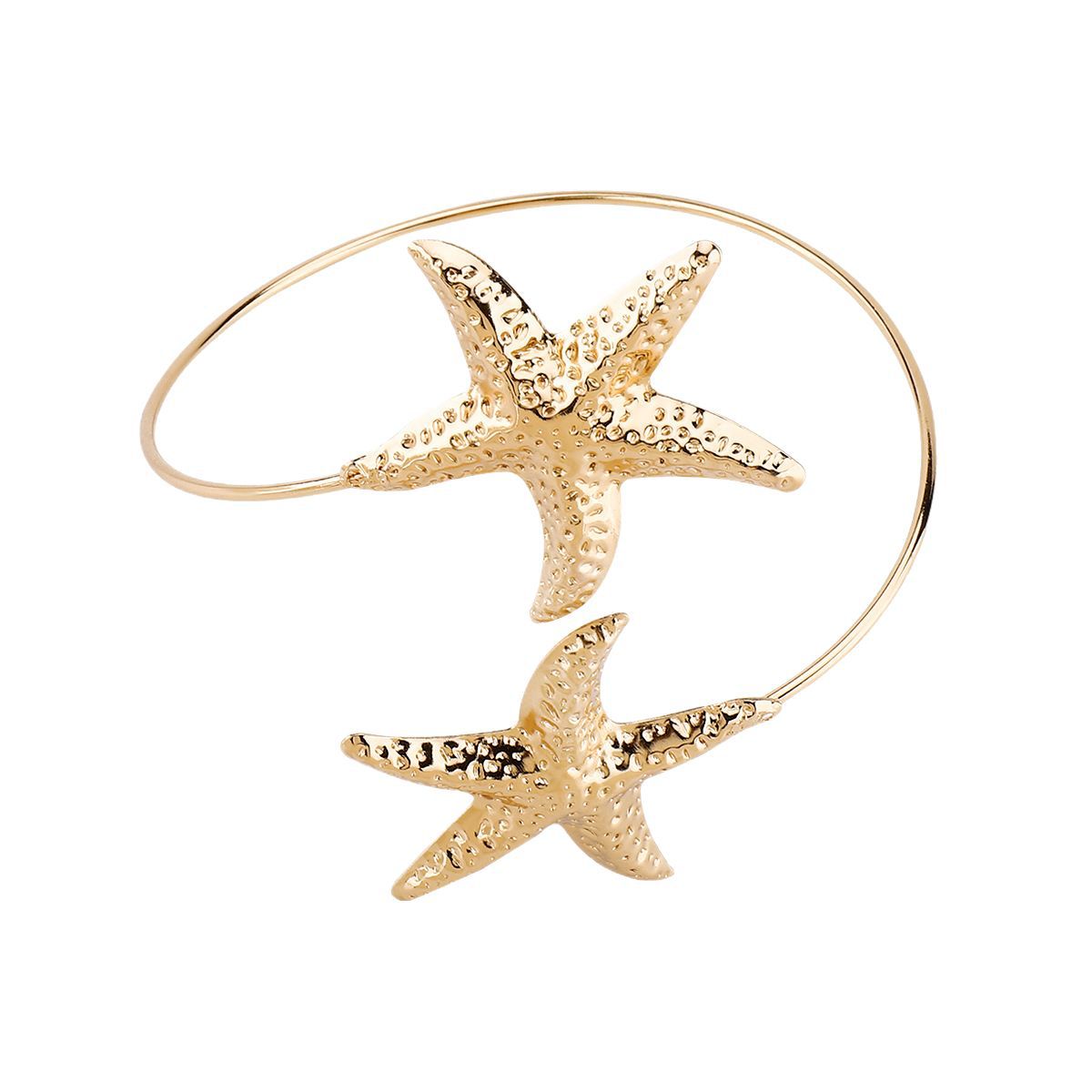 Elegante pulsera tipo brazalete de hierro con forma de estrella de mar, acabado chapado, ideal para vacaciones y estilos con temática oceánica.