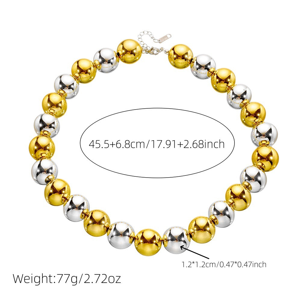Punk Gold Plated Acrylic and Stainless Steel Round Bead Ball Chain Necklace Set