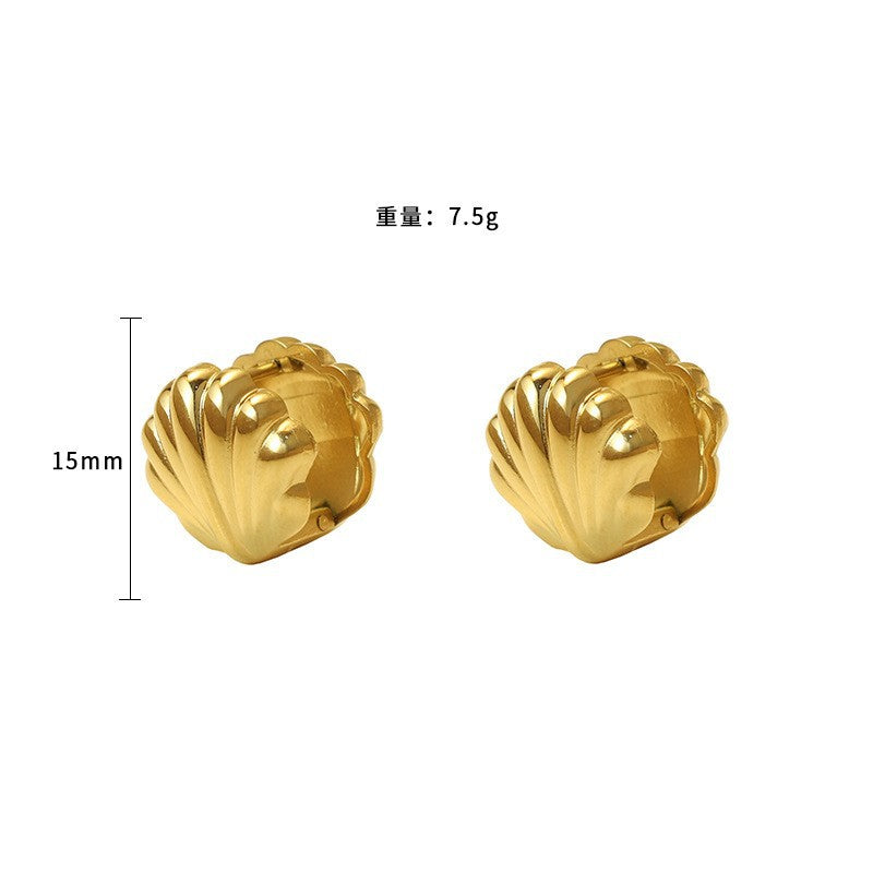 Orecchini a conchiglia minimalisti fronte-retro da donna in acciaio inossidabile placcato oro 18K