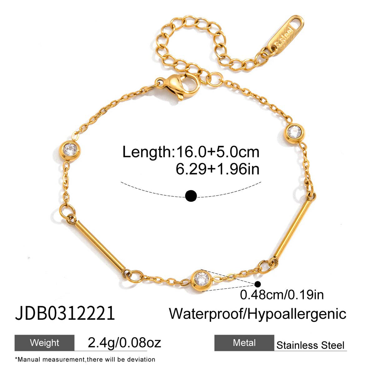 Minimalist Luxury Geometric Titanium Steel Plated Cubic Zirconia Bracelet for Women