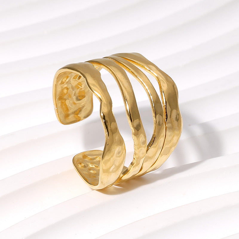 Anello geometrico irregolare minimalista in acciaio inossidabile con placcatura in oro 18 carati per donna Anello alla moda regolabile in acciaio al titanio