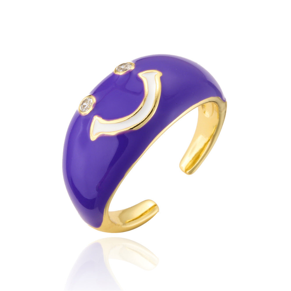Drip Oil Geometric Brass Gold Plated Cubic Zirconia Ring for Women