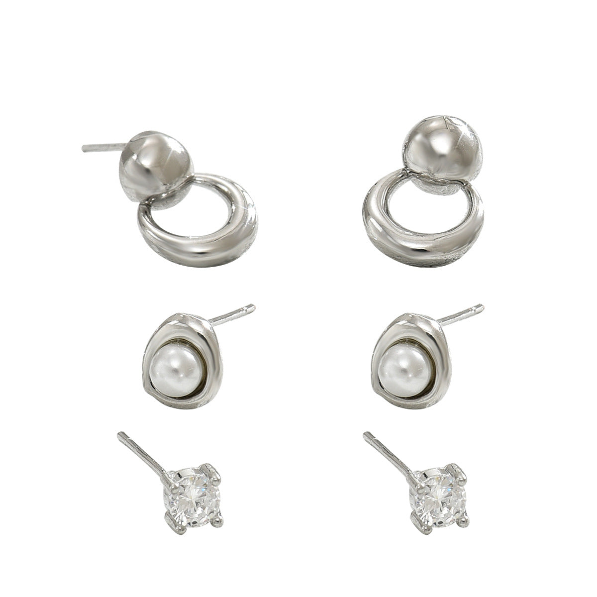 Dulces aretes de perlas y circonitas con forma de U, de estilo minimalista geométrico, para mujer