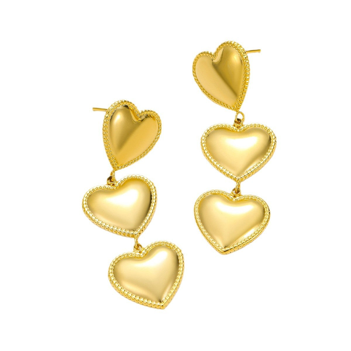 Pendientes de acero inoxidable en forma de corazón estilo vintage con baño de oro de 18K y detalle de flecos
