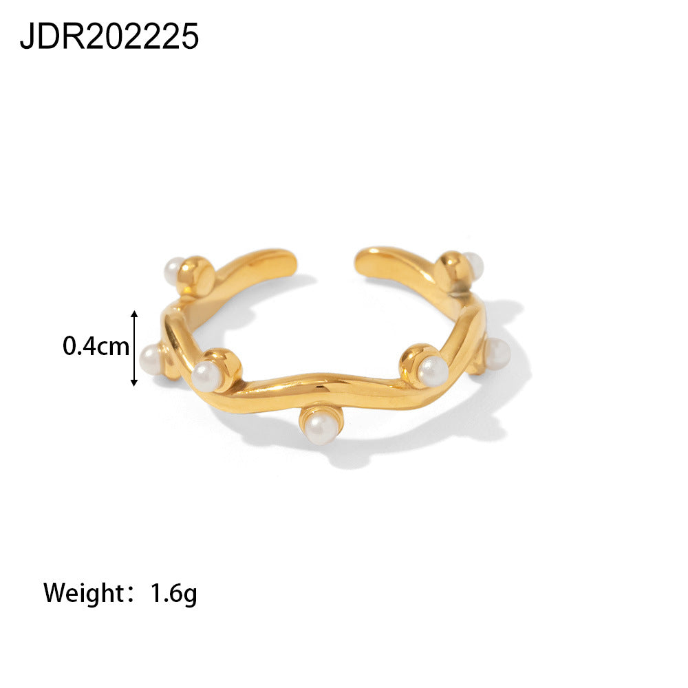 Anillo de acero inoxidable chapado con perla redonda geométrica para mujer