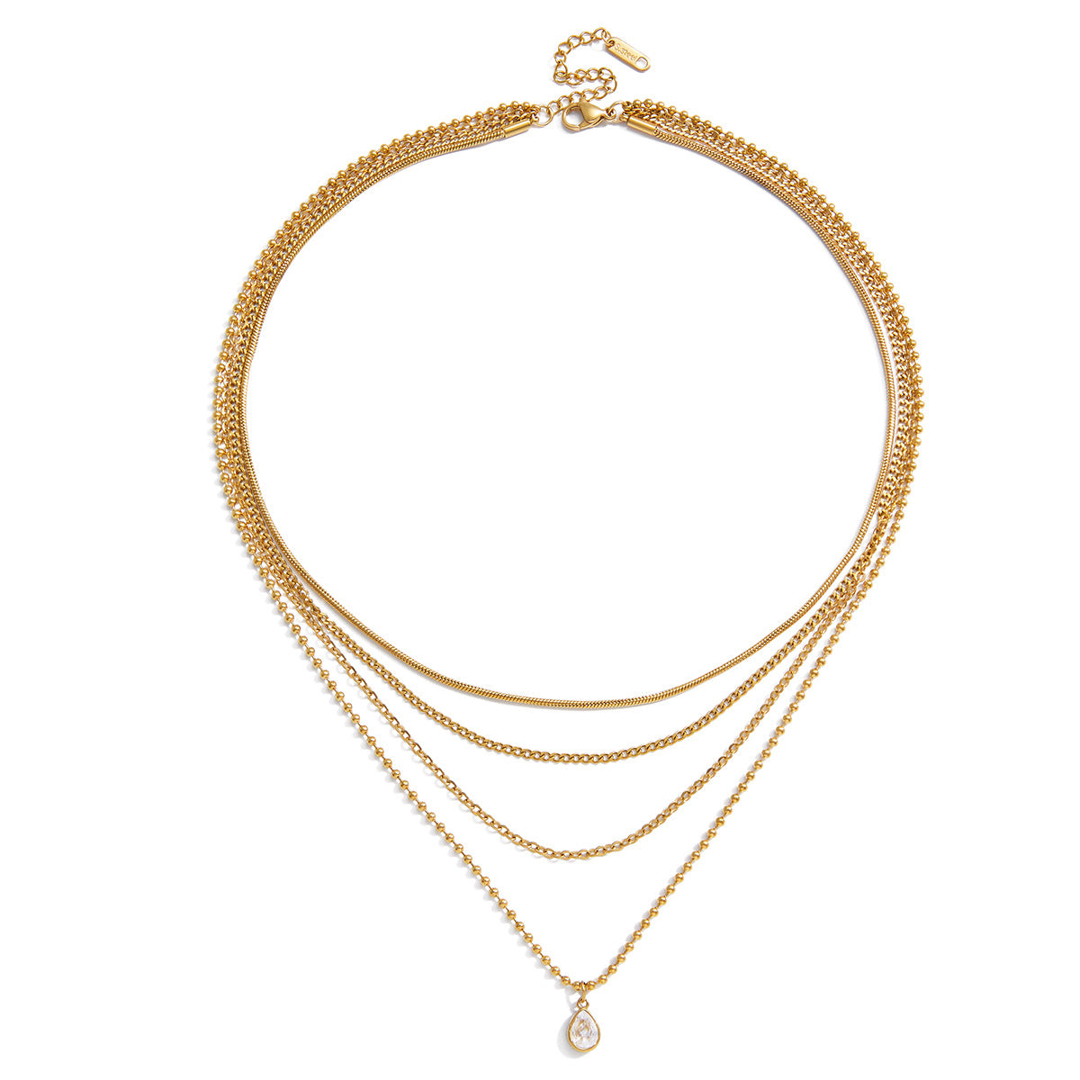 Collana con pendente geometrico minimalista in acciaio al titanio con intarsio di zirconi da donna, catena a clavicola multistrato in acciaio inossidabile placcato oro PVD sottovuoto