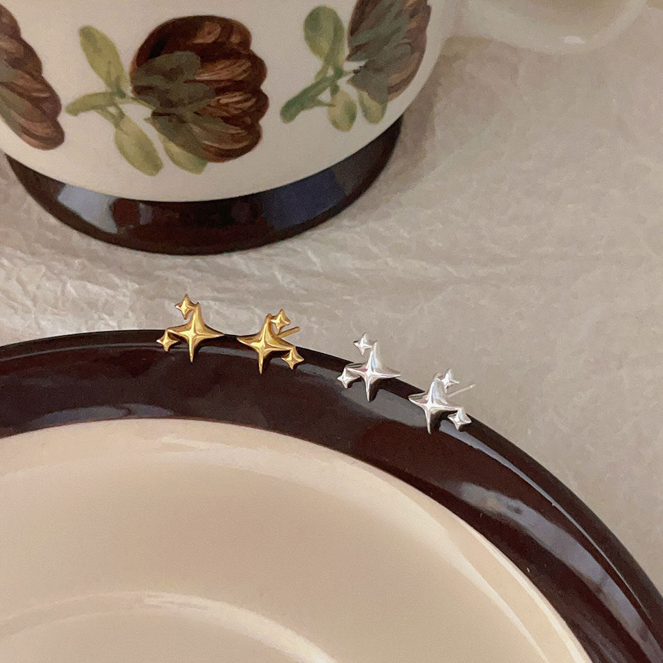Minimalist Star-Shaped 925 Sterling Silver Stud Earrings with Plated Finish and Geometric Faceted Design