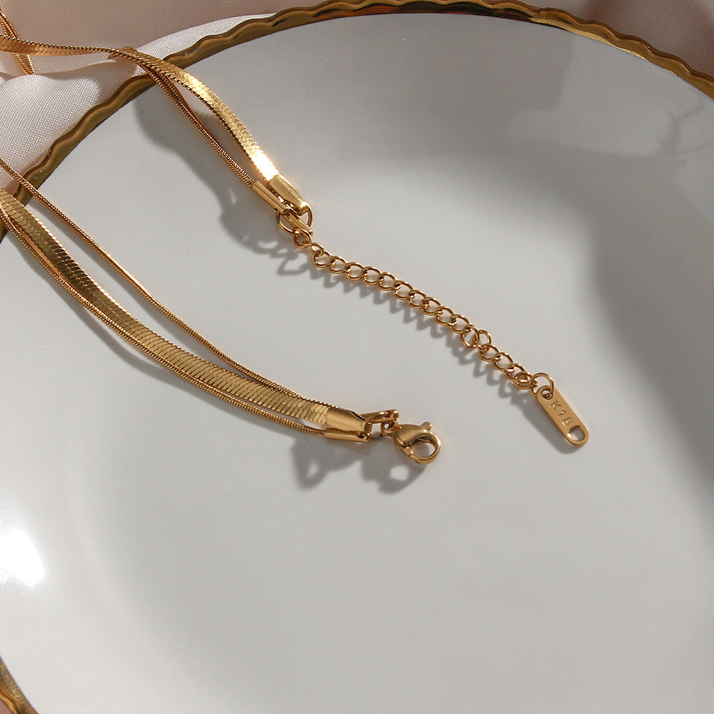 Collana alla Moda a Tre Strati Geometrica per Clavicola in Acciaio Inossidabile Placcato Oro 18K con Catena Serpente