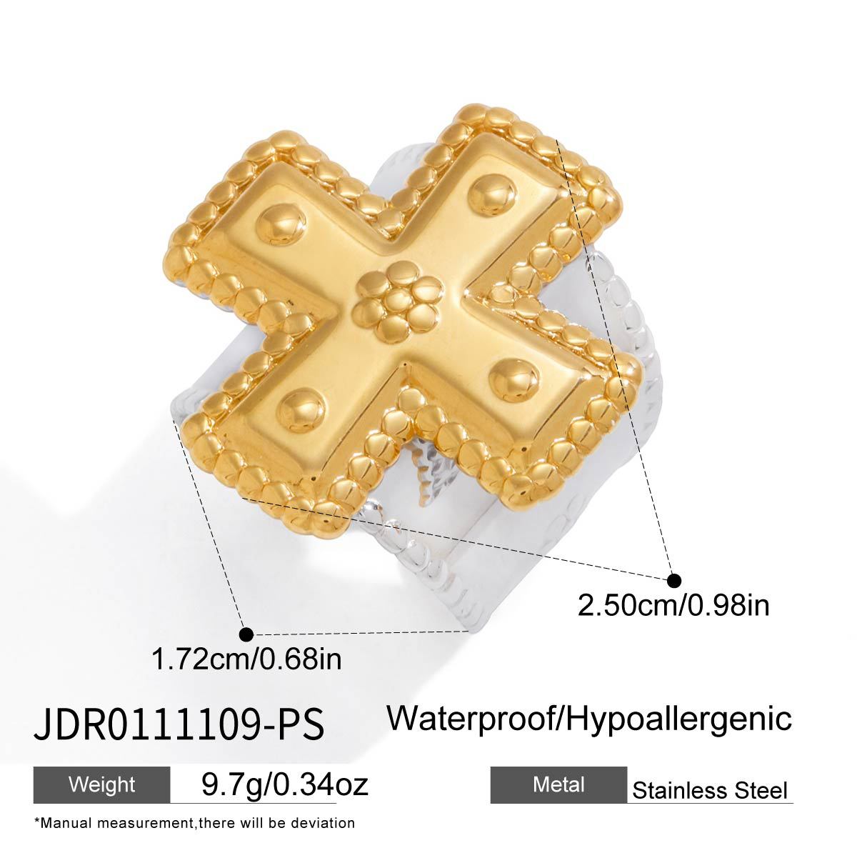 Fashion Geometric Cross PVD Stainless Steel Ring for Women