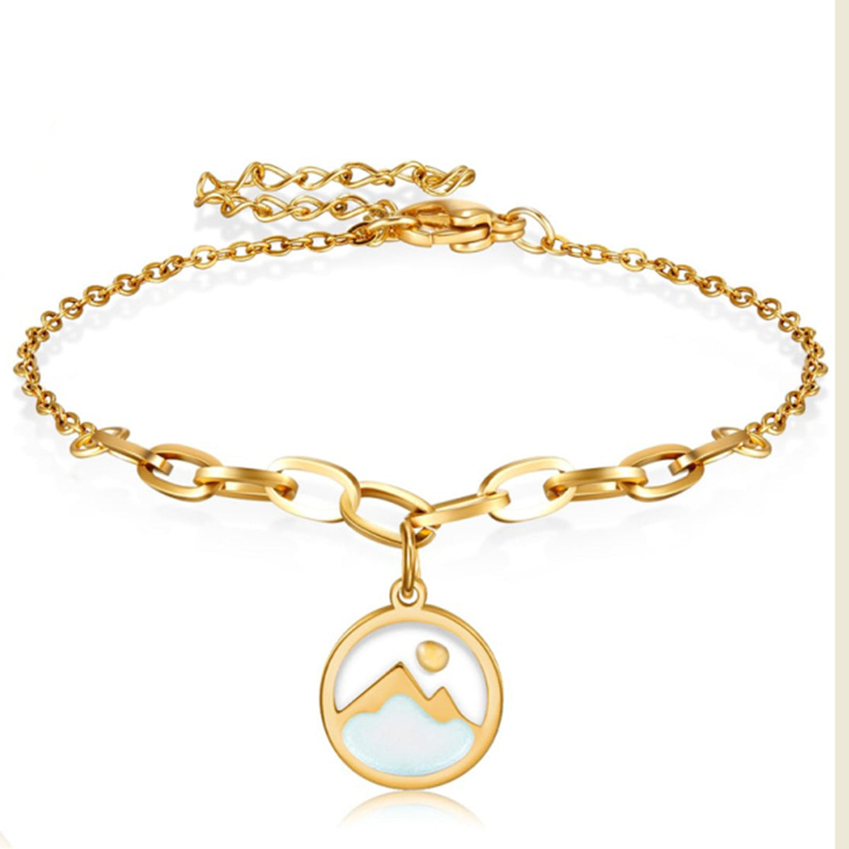 Conjunto de collar y pulsera redondos minimalistas naturales para mujer en acero inoxidable con dije de titanio pulido en cadena tipo O