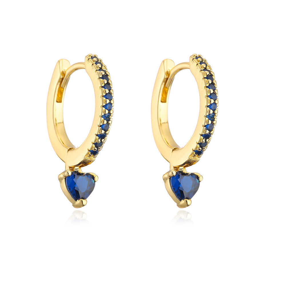 Geometric Heart-Shaped Copper Earrings with 18K Gold Plating and Zircon Inlay for Women