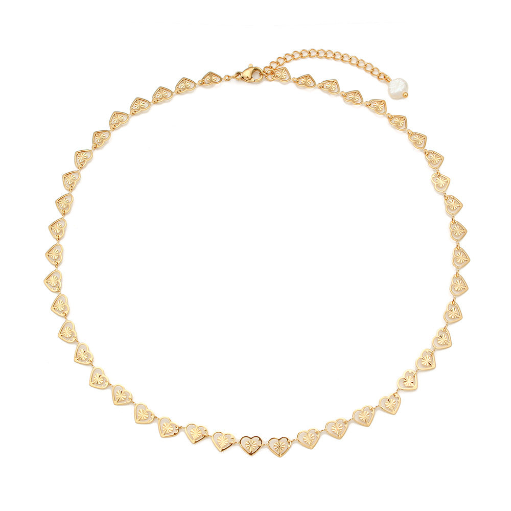 Collana alla Clavicole Minimalista a Cuore Elegante in Acciaio Inossidabile con Pendente in Acciaio al Titanio e Finitura Galvanica da Donna