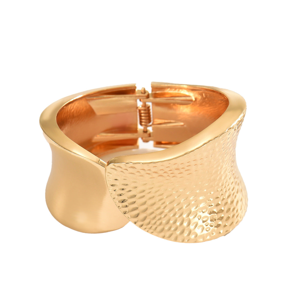 Pulsera minimalista de aleación de zinc, diseño geométrico con textura de superficie pulida y brazalete abierto para mujer