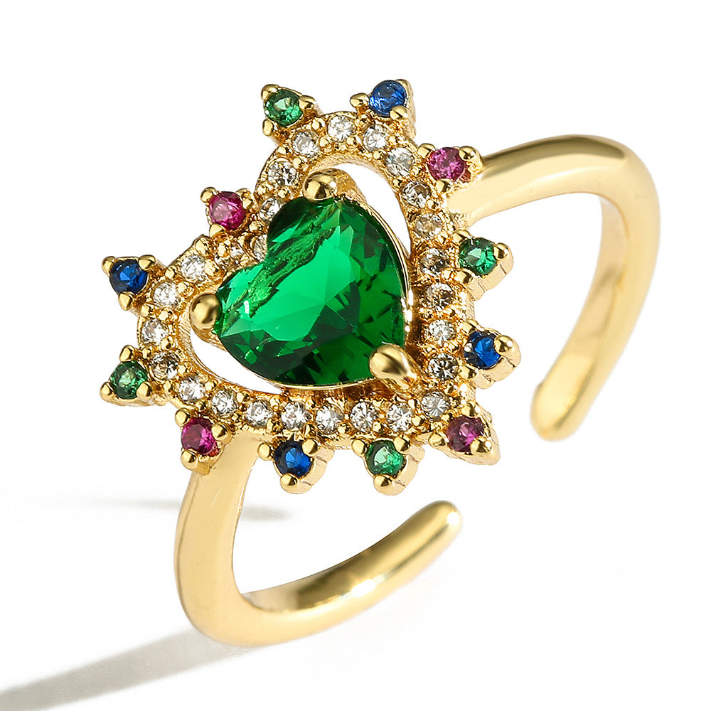 Elegante Anello a Cuore in Rame Placcato Oro 18K con Intarsio di Zirconi per Donne, Fascia Sottile Ispirata al Vintage