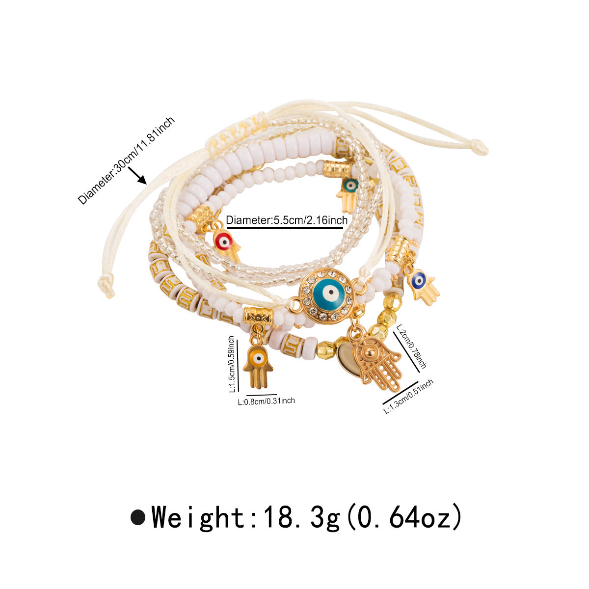 Set di bracciali multistrato esotici con perline infilate a mano, con design a forma di occhio in lega e perline di conteria per donna