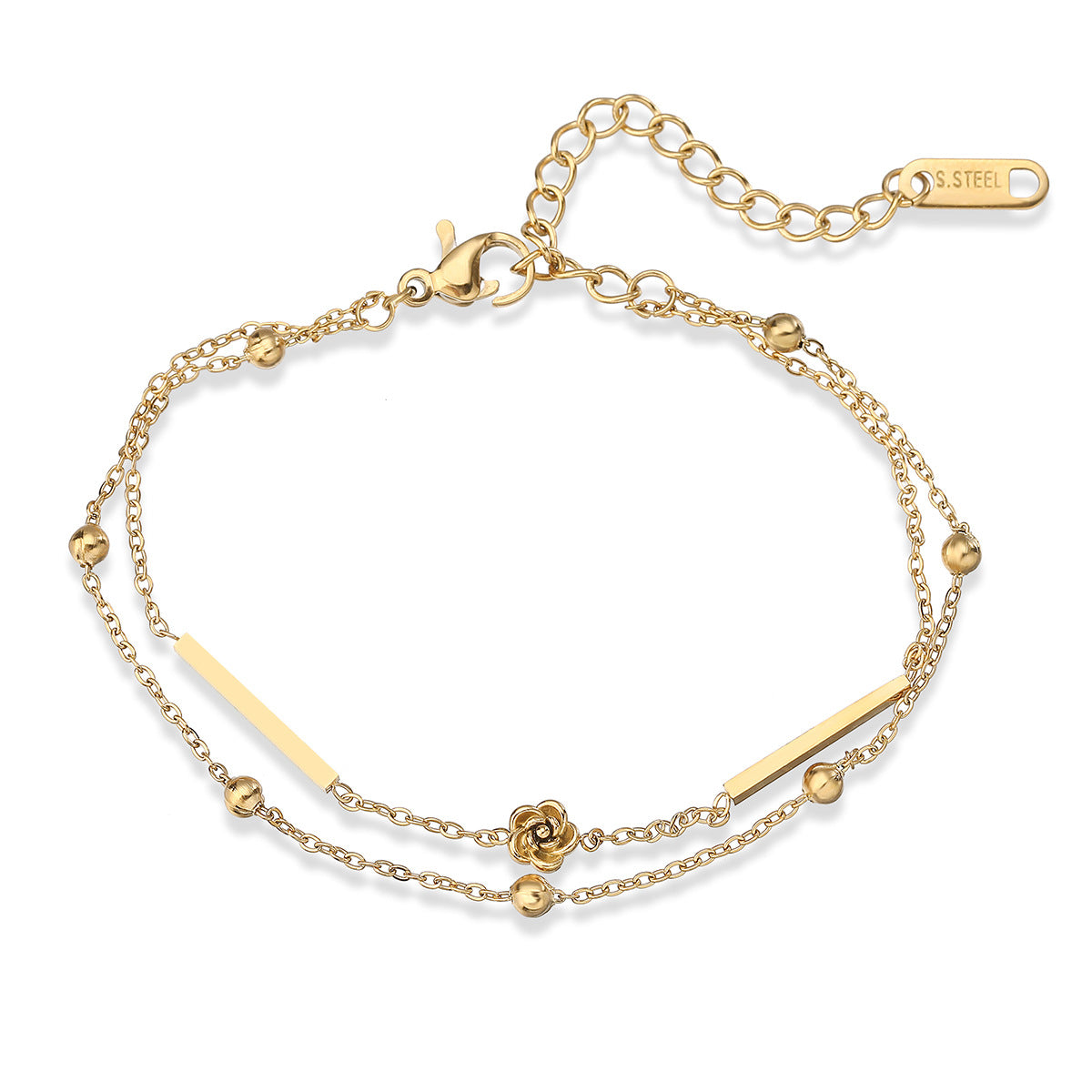 Minimalist Geometric Stainless Steel Rose Tassel Necklace for Women