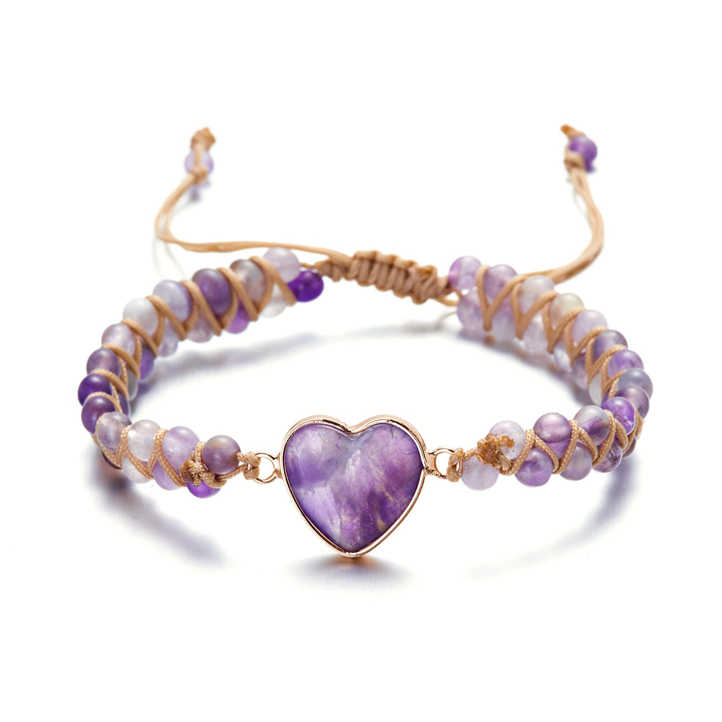 Vintage Bohemian Heart Shape Natural Agate Beaded Bracelet Unisex Ethnic Style Handmade Jewelry