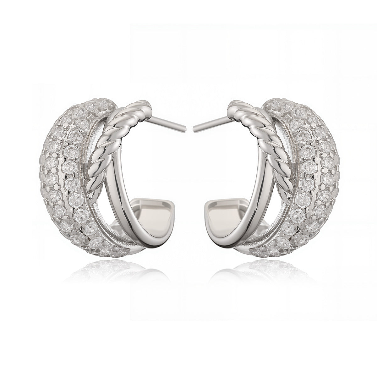 Pendientes de Cobre en Forma de C Geométrica con Chapado en Oro de 18K y Circonitas Microengastadas para Mujer