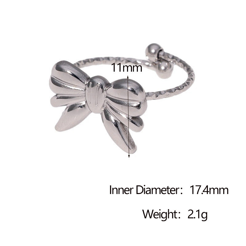 Anello Aperto da Donna Minimalista con Fiocco in Acciaio Inossidabile Placcato Oro 18K