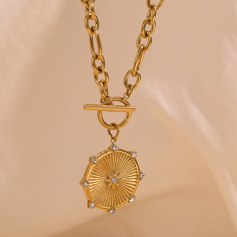 Collana Pendente Ottagramma Geometrico Minimalista da Donna Acciaio Inossidabile con Placcatura Oro 18K e Dettagli Strass