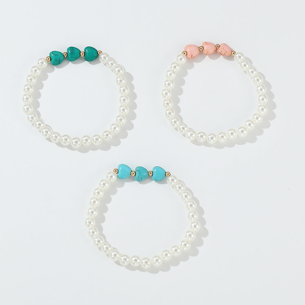Cute Heart-Shaped Imitation Pearl Bracelet for Kids with Handmade Craftsmanship and Fresh Sweet Style