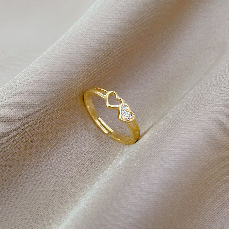 Cute Minimalist Hollow Heart Adjustable Ring in Brass with Gold Plating for Women