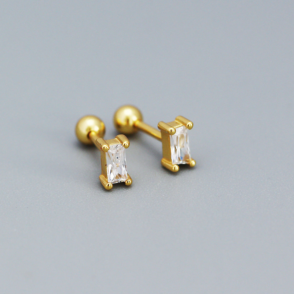 Orecchini da donna in argento sterling 925 con zirconi, stile geometrico
