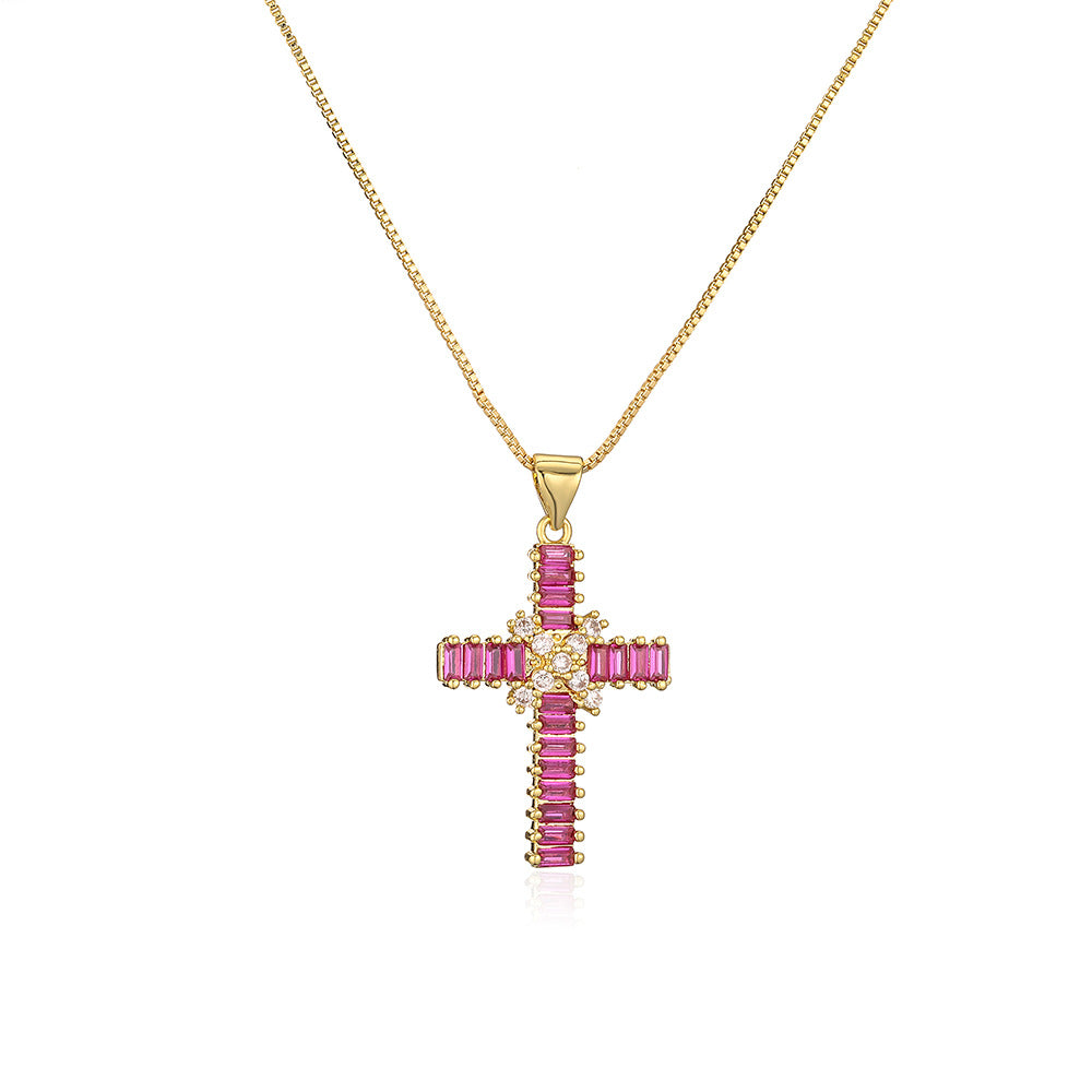 Geometric Pendant Necklace for Women in Copper with Real Gold Plating and Zircon Inlay, Hip-Hop Style