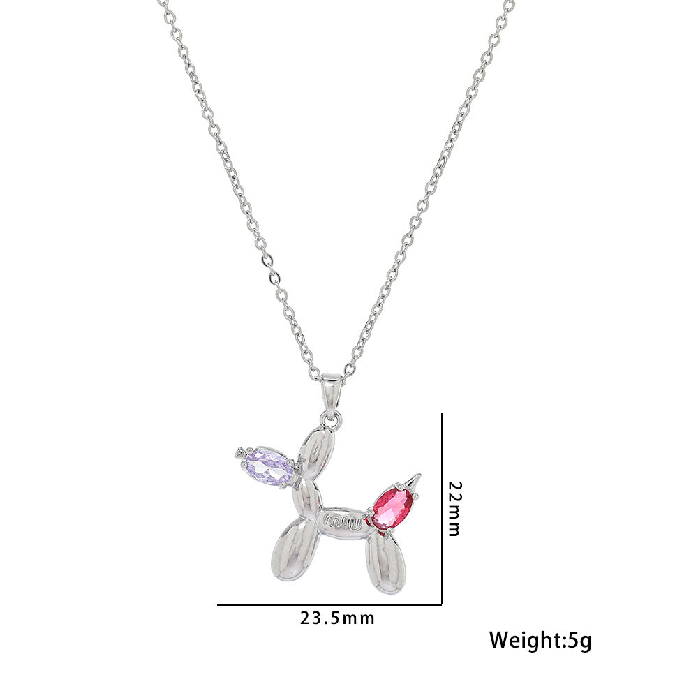 Collana con ciondolo a forma di cane palloncino minimalista in acciaio al titanio con finitura galvanizzata da donna