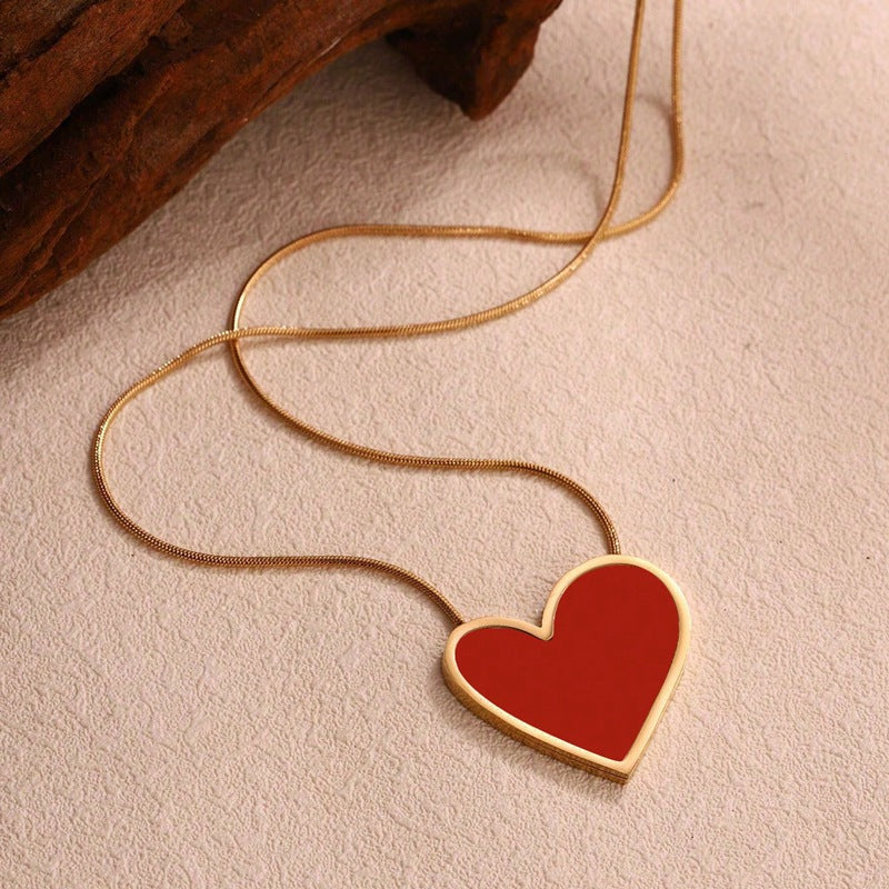 Collana Minimalista a Cuore in Acciaio al Titanio Placcato per Donne