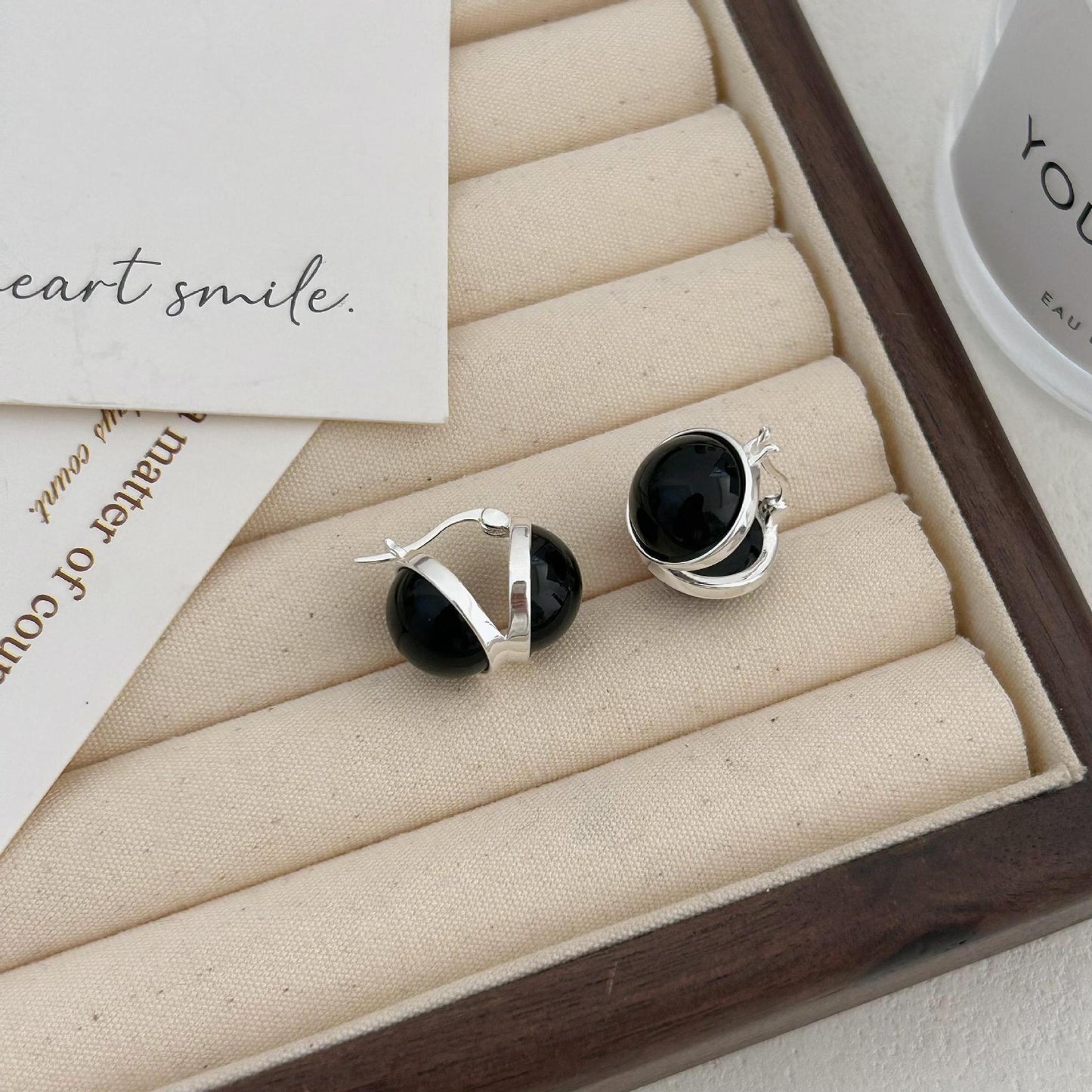 Minimalist Geometric Black Onyx Earrings in 925 Sterling Silver with Gold Plating