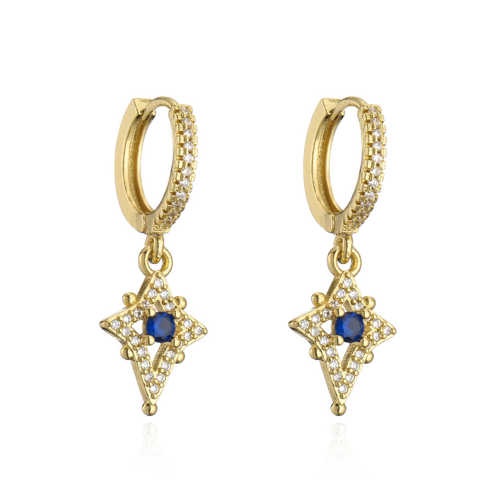 Geometric Earrings in Copper with 18K Gold Plating and Zircon Inlay for Women