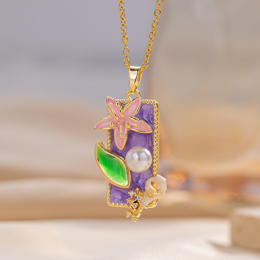 Elegante Collana con Ciondolo Floreale da Donna in Acciaio al Titanio con Finitura Smaltata a Catena O Stile Lusso Minimalista