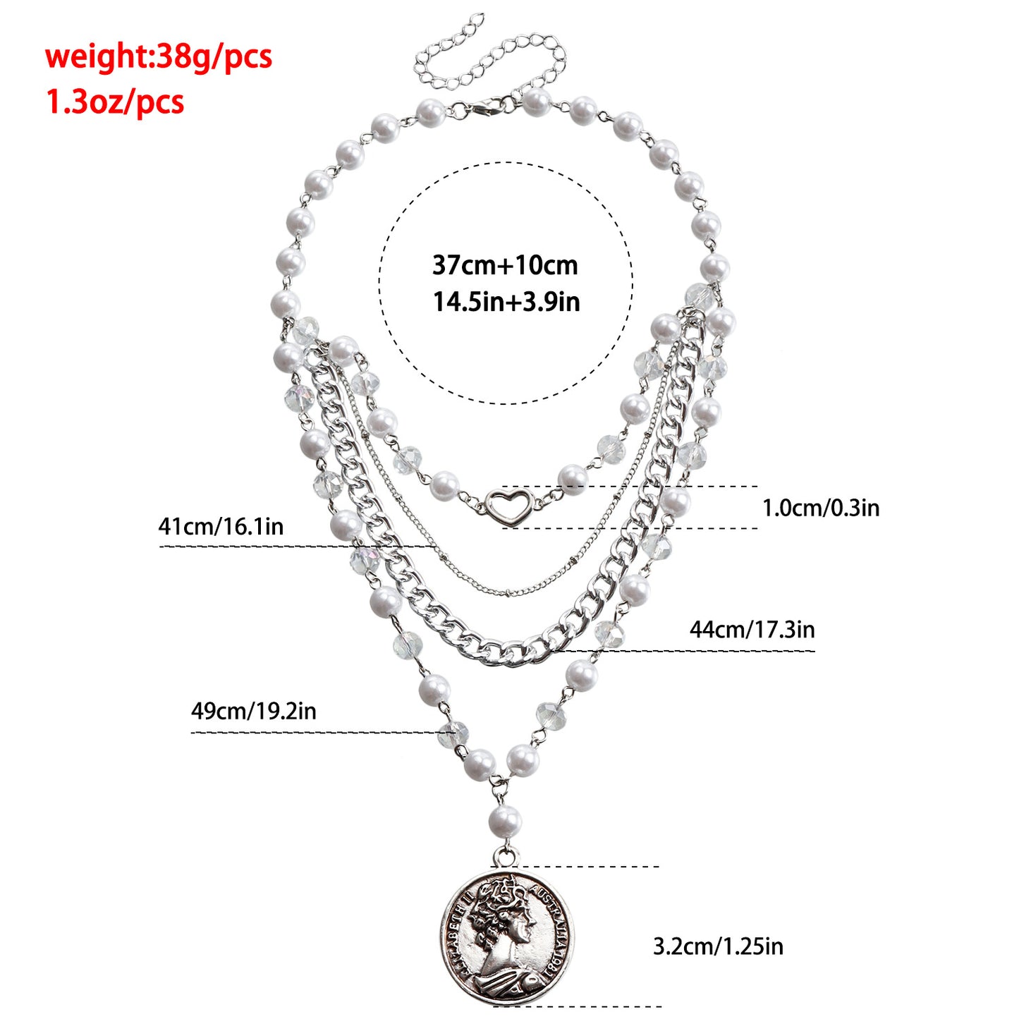 Vintage Geometric Multi-Layer Heart-Shaped Alloy Pendant Necklace with Plated Finish for Women