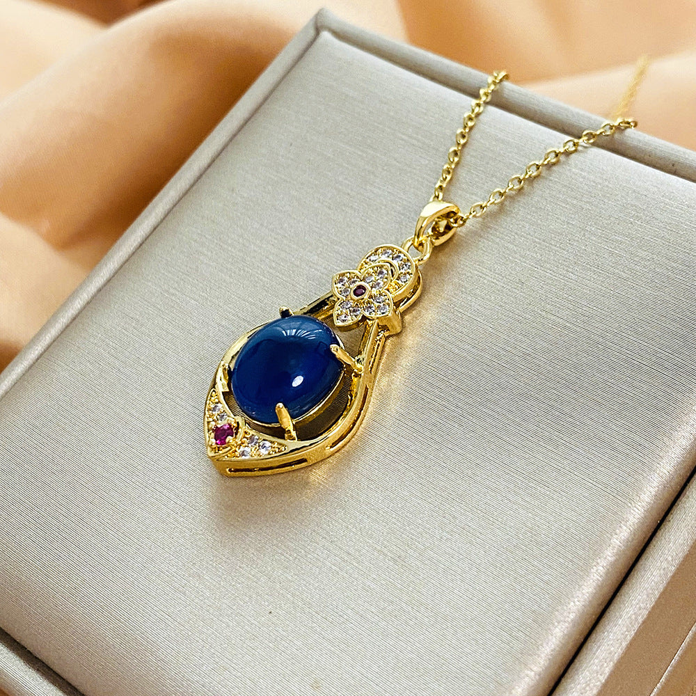 Minimalist Water Drop Titanium Steel Necklace for Women with Electroplated Finish and O-Chain Design