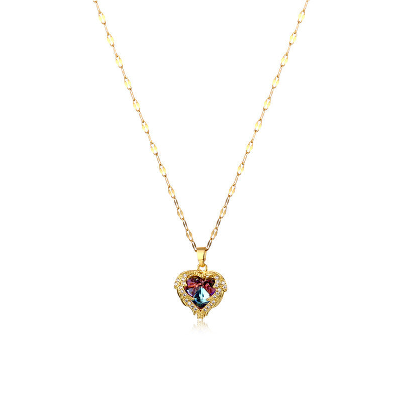 Minimalist Bow-Shaped Titanium Steel Necklace with Pearl Inlay Pendant on Pearl Chain for Women