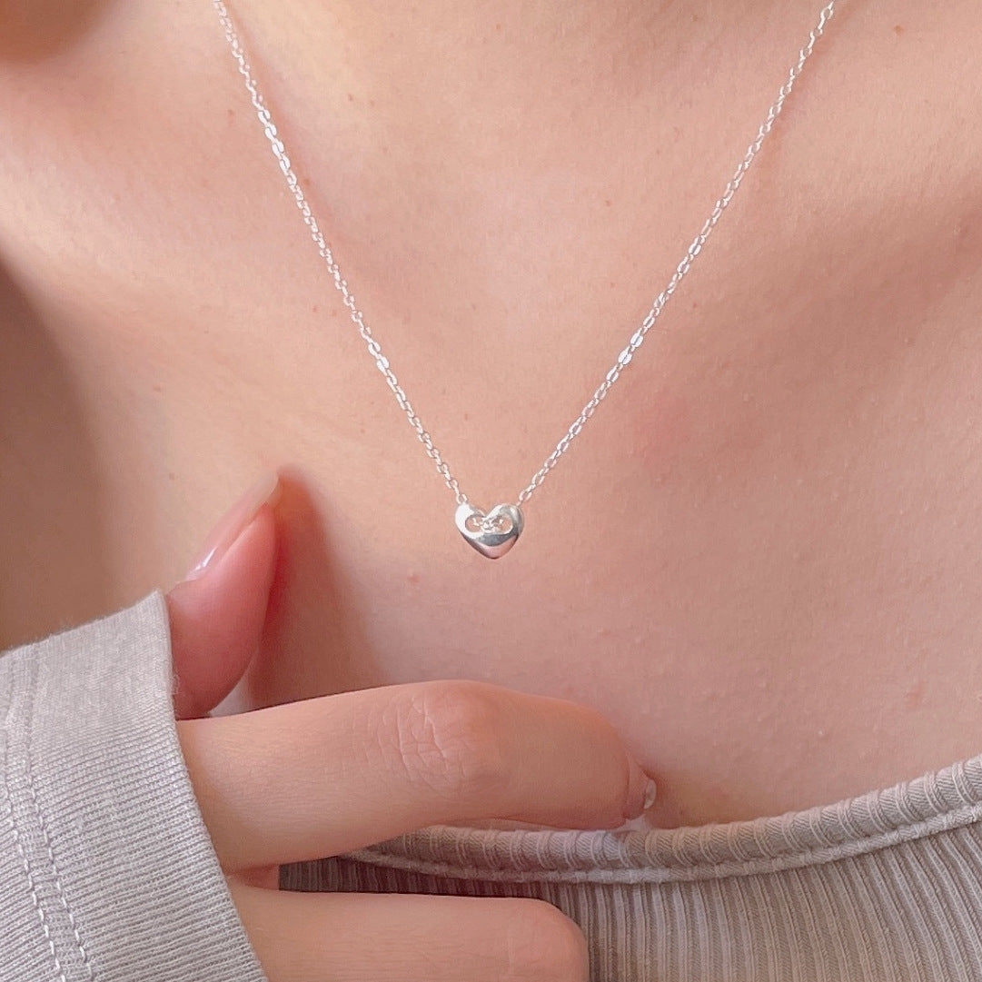 Minimalist Heart-Shaped 925 Sterling Silver Necklace with Rhodium Plating and Snake Chain for Women