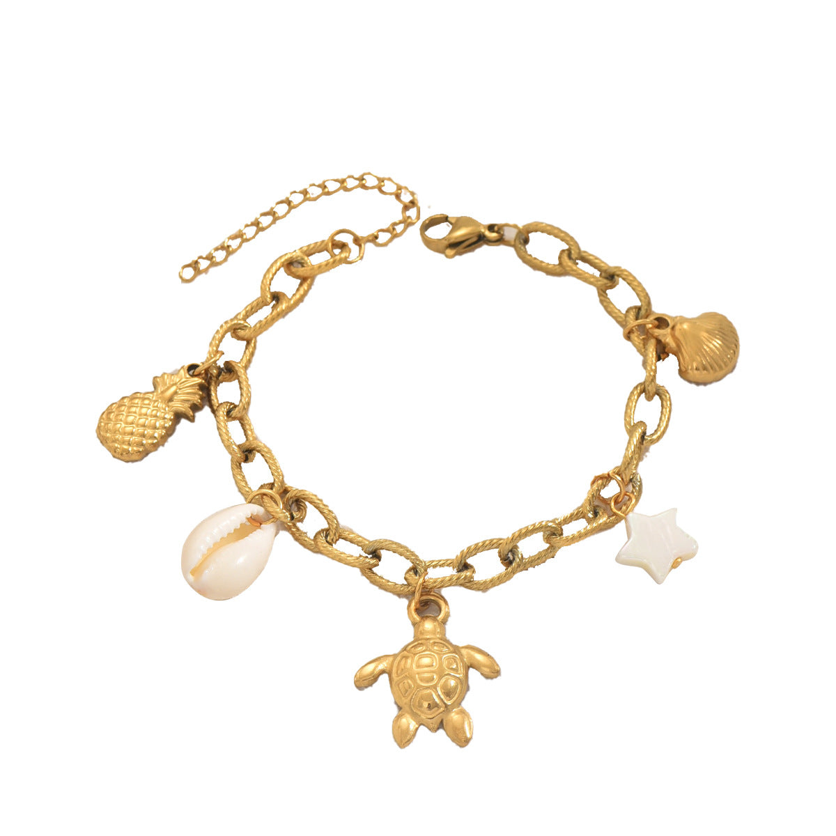 Ocean-Themed Women's Bracelet with Star and Turtle Shapes in Zinc Alloy with Plated Finish